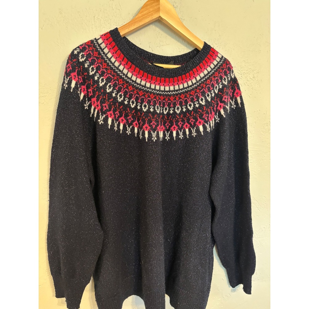 Lane Bryant Metallic Fair Isle Sweater Navy Blue Red Pink Plus Size 22/24